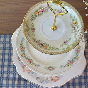 Vintage 3 Tiered China Dessert Stand | Floral Plate Tray for Tea Party, Wedding, Shower | Shabby Chic Antique Display Stand, Mothers Day Tea
