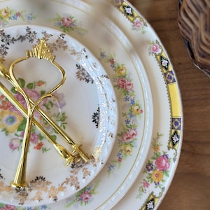 Vintage 3 Tiered China Dessert Stand | Floral Plate Tray for Tea Party, Wedding, Shower | Shabby Chic Antique Display Stand, Mothers Day Tea