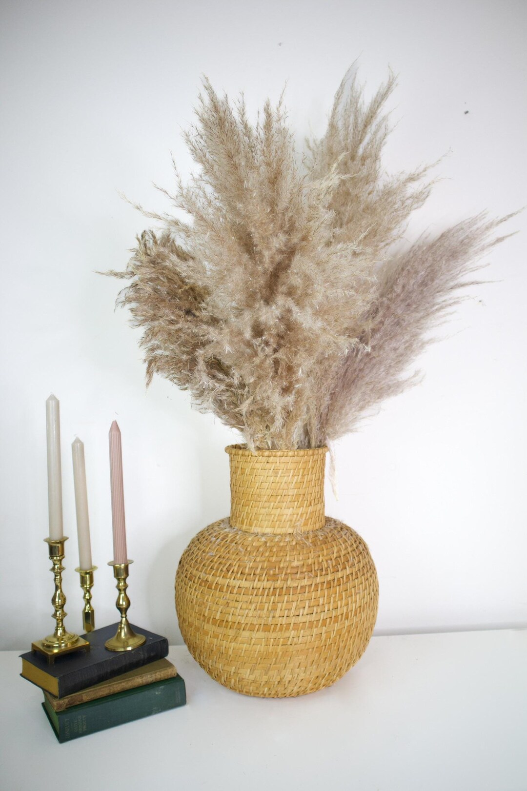 Vintage Wicker Floor Vase, Large Wicker Planter MCM Rattan Floor Vase ...