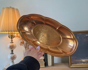Vintage Copper Etched Tray, Copper Serving Tray, Copper Tea Tray, MCM Copper Decor, Jewelry Tray, Perfume Tray, Vanity Tray, Serving Tray