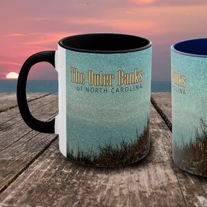The Outer Banks - 11oz Accent Color Mug - Artsy Outer Banks OBX Gifts for Beach Homes
