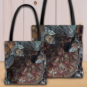 Sea Turtle Hatchlings Tote Bag - Rare Green Sea Turtle Babies - Artsy Watercolor & Ink Sea Turtle design, practical gift for turtle lovers