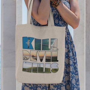 Kill Devil Hills OBX - 100% Natural Cotton Large Canvas Shopping Tote Bag - Outer Banks Totebag - Outer Banks Gifts