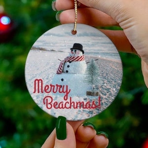 Merry Beachmas! Coastal Seaside Christmas Ornament - Holiday Decor for Beach Lovers - Ceramic Ornaments