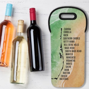 Outer Banks Towns Wein-Einkaufstasche – isolierte Neopren-Wein-Tragetasche – Geschenk für Wein-OBX-Outer-Banks-Liebhaber
