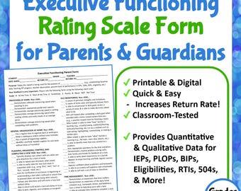 Editable Executive Functioning Parent Survey: IEP Data Collection (Printable & Digital)