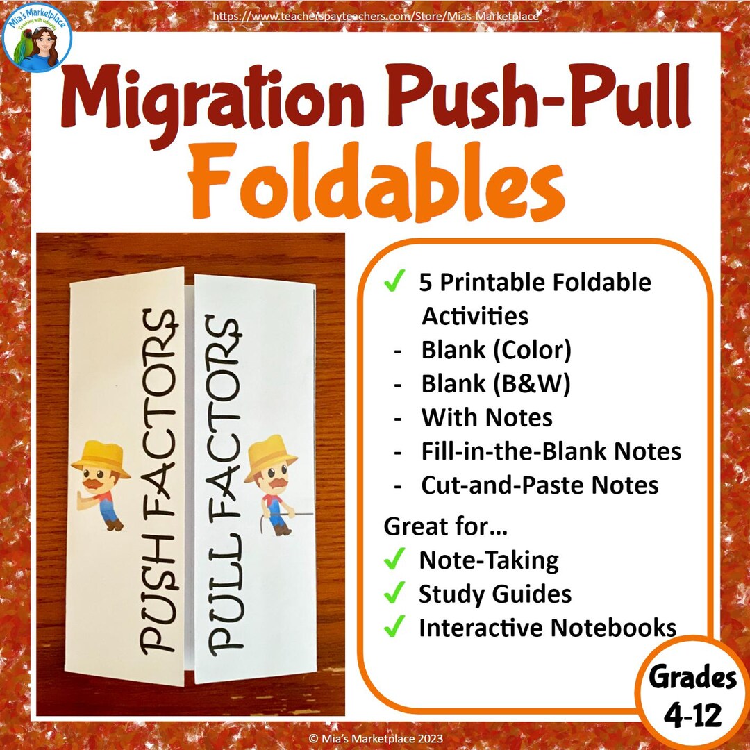 Migration Foldable Style Notes: Push and Pull Factors - for Grades 4 ...