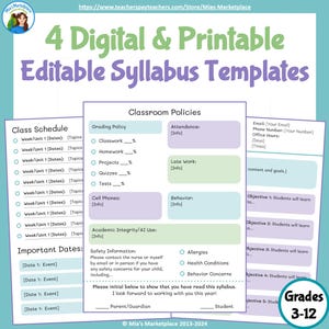 Modello di programma didattico modificabile per insegnanti per classi elementari, medie e superiori - digitale e stampabile