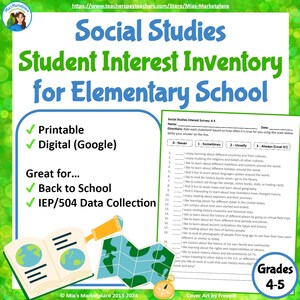 Elementary Social Studies Interest Survey: Printable & Google Forms
