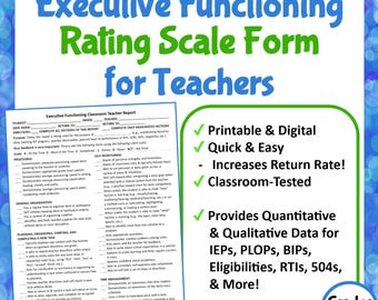 Editable Executive Functioning Teacher Input Form: IEP Data Collection (Printable & Digital)