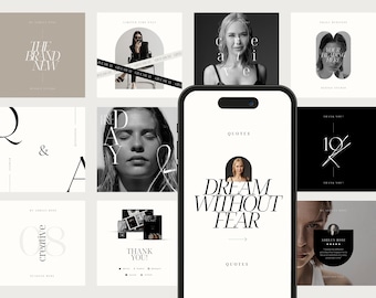 May include: A collage of nine black and white images with text overlays. The images feature a woman's face, a quote, and a thank you message. The text overlays include "Dream Without Fear", "Quotes", "Thank You!" and "Creative".