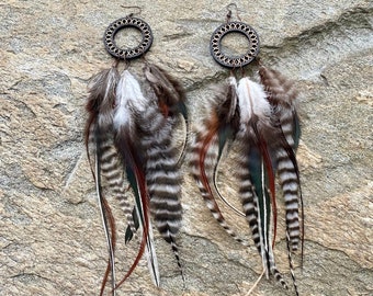 Medium Length Natural Feather Boho Earrings