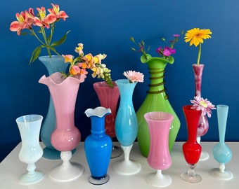vintage colored opaline vase / small vintage Pop Color vase / opaline vase set / chic decoration