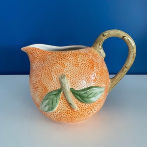 Vintage orange slip pitcher - fruit slip tableware - shabby chic - orange tableware - antique ceramic carafe - crafts