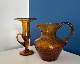 Ancien Service à Boisson Vintage Orange – Seau Et 8 Tasses En Verre Bullé BIOT