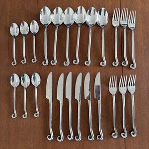 24-piece vintage stainless steel cutlery set with spiral handles - snail-shaped stainless steel knife, fork, spoon and cutlery set