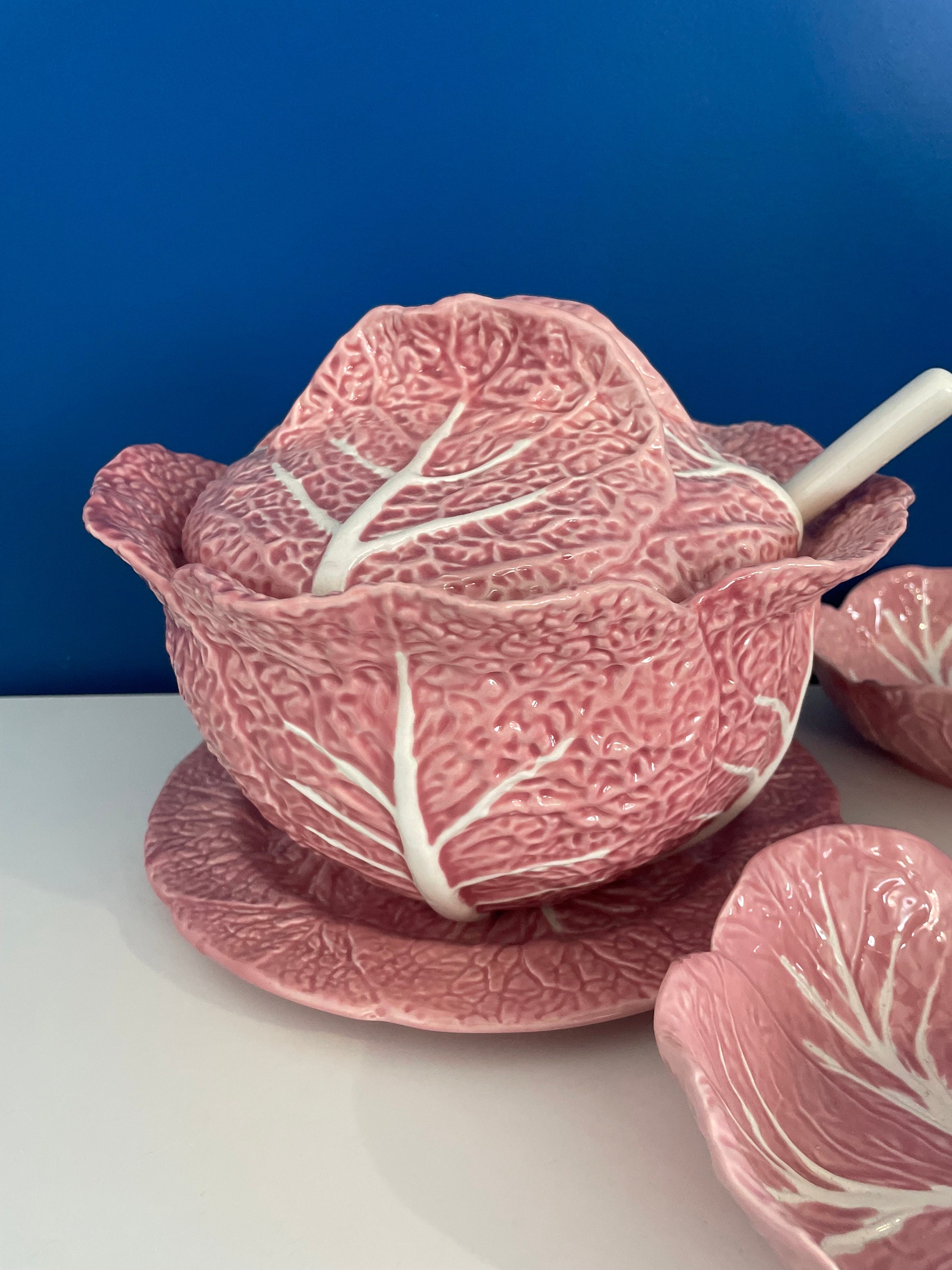 Vintage Soup Tureen and Slip Bowl With Pink Cabbage Made in Portugal Etsy