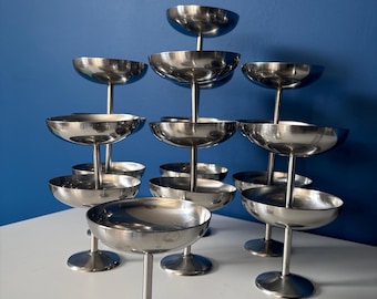 Vintage 1970s French bistro style stainless steel inoculated ice cream sorbet cup set of 6