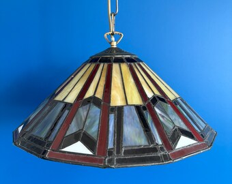 Lustre suspension  verre cloisonné style vintage art deco effet vitrail double ampoule