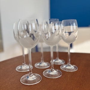 Set of 6 Vintage Crystal Wine Glasses - Retro 70s Frosted Tulip Empoli Stemware