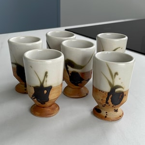 Set of 6 vintage ceramic stemmed coffee cups – 1970s handcrafted style, La Colombe pottery