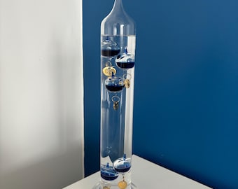 large blue glass galileo thermometer - useful decoration vintage thermometer decorative art glassware