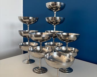 Vintage 1970s French bistro style stainless steel inoculated ice cream sorbet cup set of 6