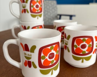 coffee cup pattern 1970s vintage orange mobile mug in arcopal orange flower mug mobile 70s orange red and green flower mobile cup