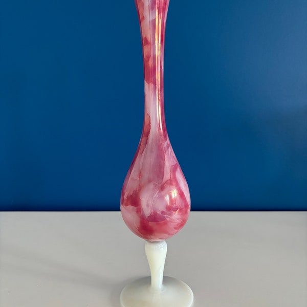 Vase opaline rose marbre vintage