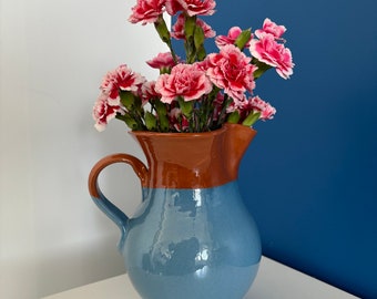 carafe en ceramique émaillée bleu / vase ceramique émaillée bleu / decoration d’intérieur pichet détournée en vase  style maison de campagne