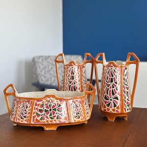 Antique Art Deco Glazed Ceramic Vases and Planter Set