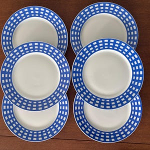 Set of 6 Guy Degrenne dessert plates, vintage blue pareo model - blue porcelain dinner service
