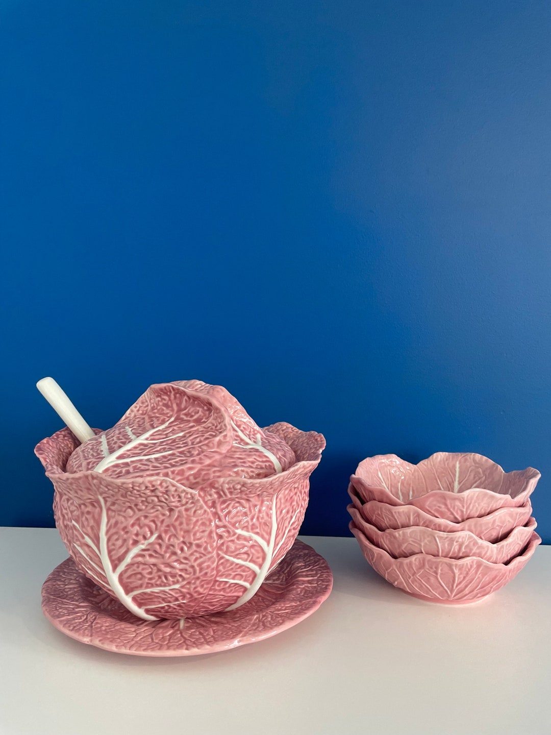 Vintage Soup Tureen and Slip Bowl With Pink Cabbage Made in Portugal Etsy