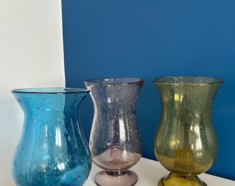 bubble glass candle holder biot tealight holder bubble glass vintage biot glassware 70s pink yellow and blue / chic decoration