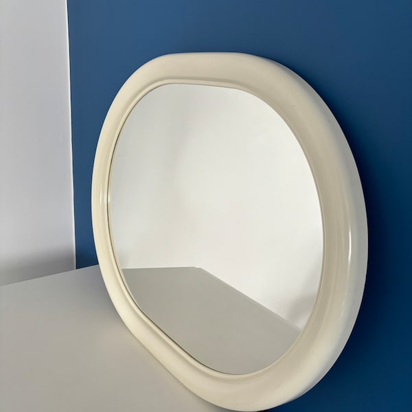 Plastic wall mirror space age 1970 cream color