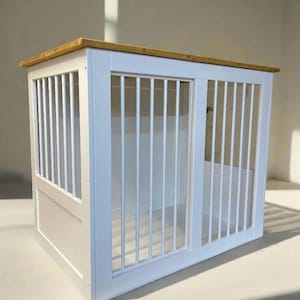 Custom Wood Dog House Shelter with Stylish Aluminum Bars | Beautiful dog crate with table 2 in 1