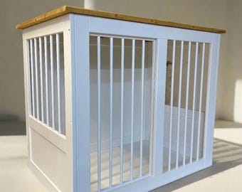 Custom Wood Dog House with Aluminum Bars: 2-in-1 Crate & Table