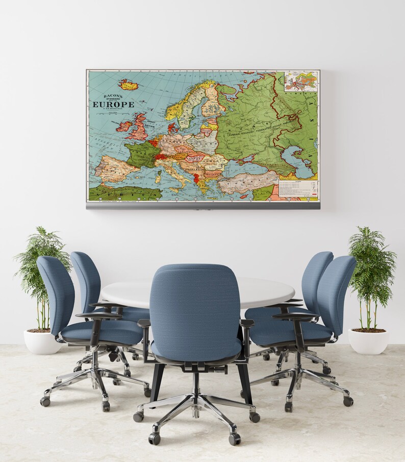 thumbnail image 2 of Bacon's Standard Wall Map Of Europe Circa 1921 - Large 24x32 Vintage Print Poster 2 of 6
