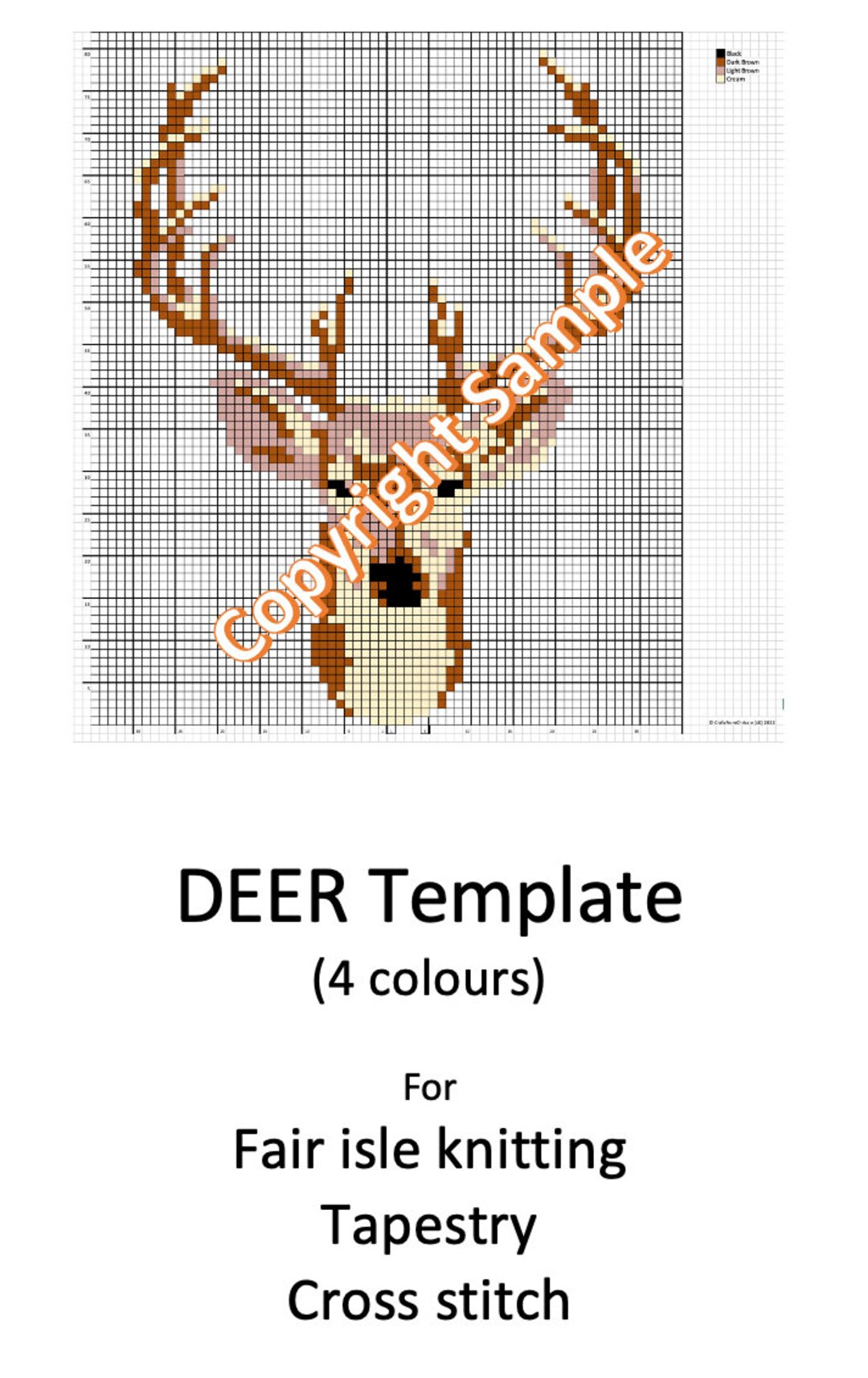 Deer Pattern Graph DEER Chart Pattern for Tapestry, Cross Stitch, Fair-isle Knitting ...