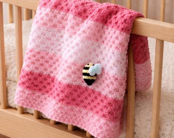 Knitting Pattern - Small Baby Blanket with Honeycomb Cable Pattern and Bee embellishment