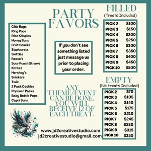 Custom Party Favors, Custom Party Treats, Custom Chip Bags, Juice Pouch Labels, Water Bottle Labels, Party Packages