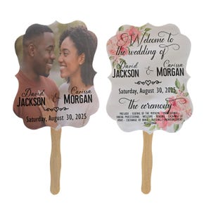 Custom Wedding Program Fans Double Sided, Personalized Ceremony Fan Programs, Outdoor Summer Wedding Fans with Photo, Wedding Party Listing