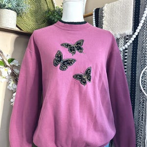 Vintage 90s Top Stitch Cottagecore Butterfly Double Upcycled Crewneck Sweatshirt