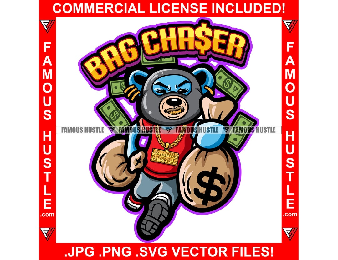 Bag Chaser Famous Hustle Gangster Teddy Bear Wearing Ski Mask Running