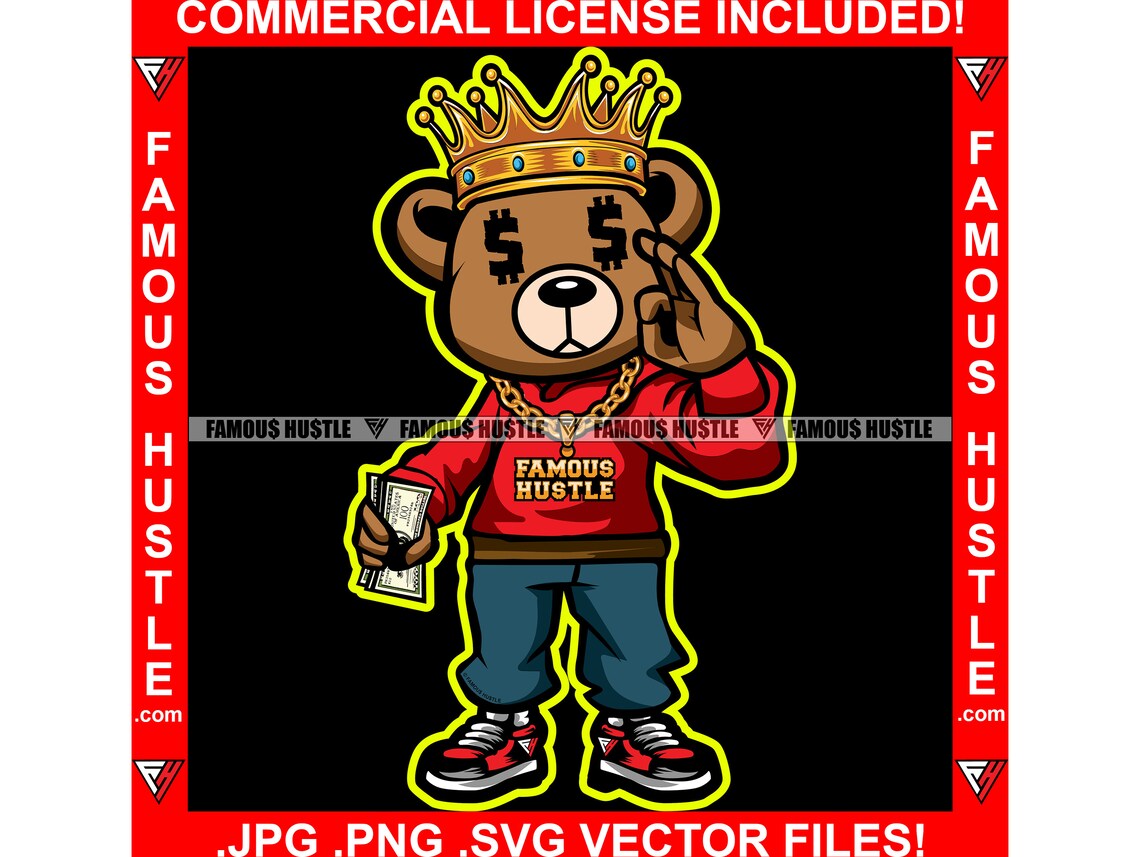 Gangster Hustle Teddy Bear Dollar Sign Eyes King Ok Hand Sign Etsy