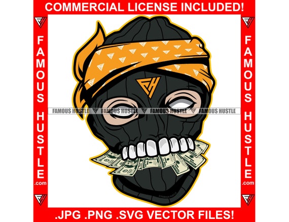 Street Savage Hustle Gangster Wearing Ski Mask Gold Chain