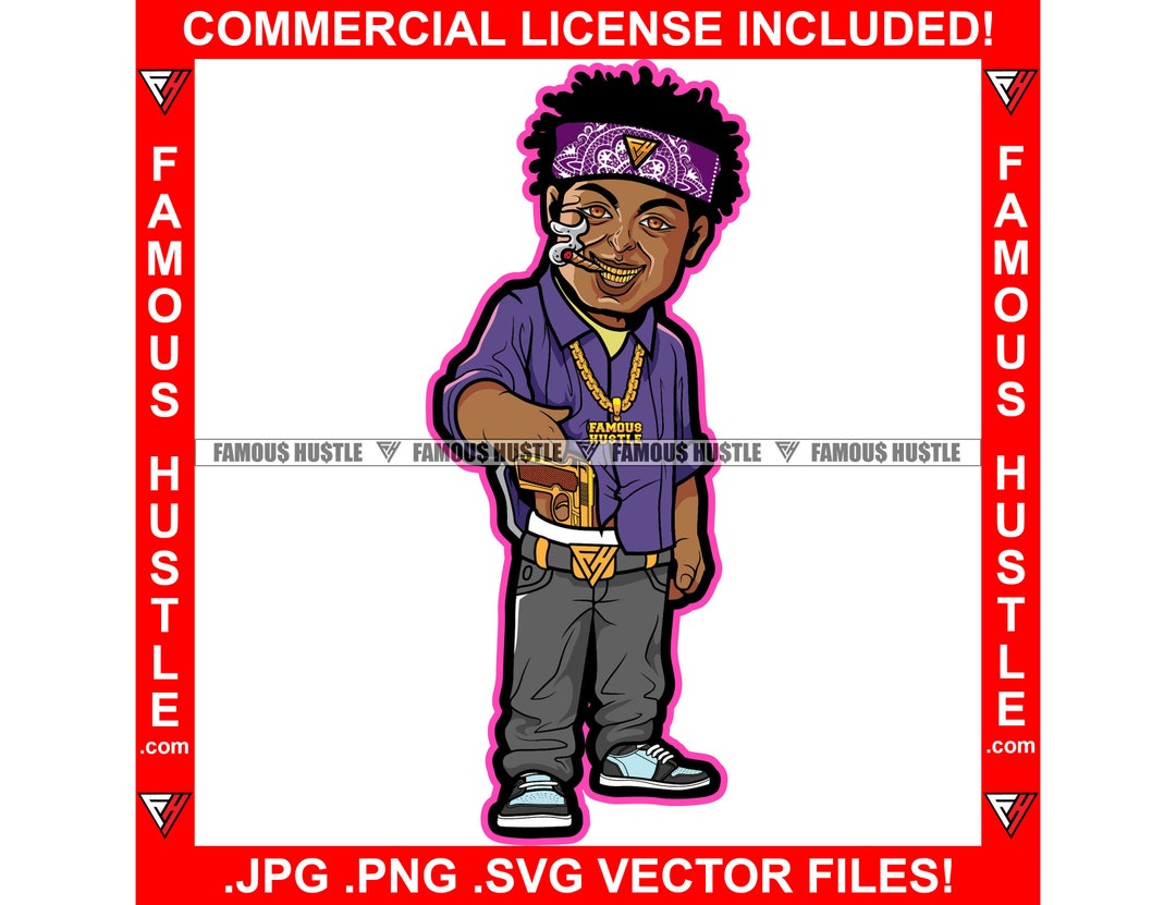 Gangster Man Gold Teeth Showing Gun in Pants Gang Member Bandana