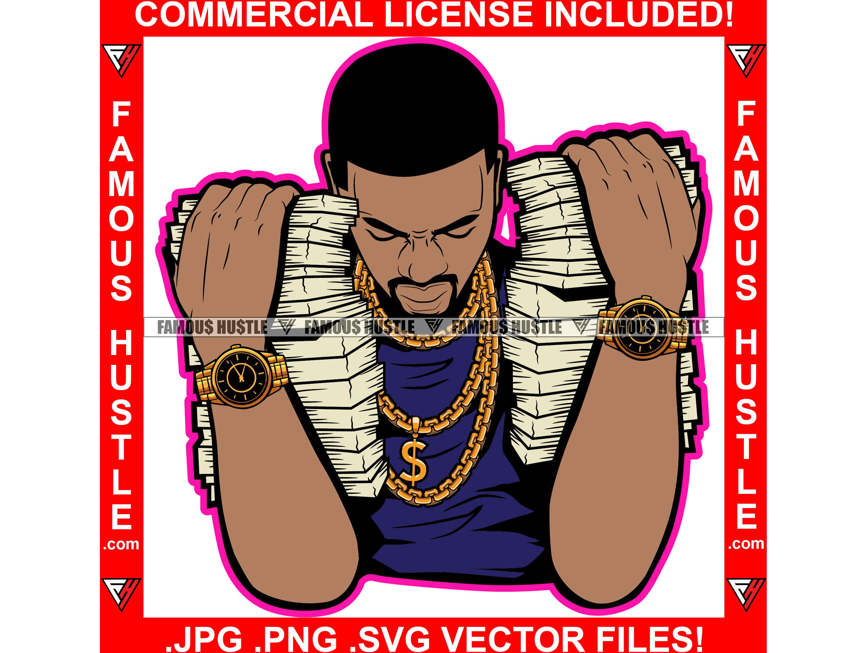Famous Hustle Gangster Rapper Huge Money Stacks Wearing Gold Chain Trap ...
