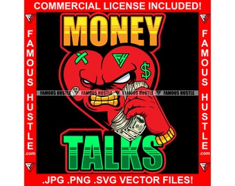 Money Talks Heart Money Stack Phone Heartless Bandage Trap Gangster Rich Cash Plug Hip Hop Rap Rapper Hood Quote Tattoo Art Logo JPG PNG SVG