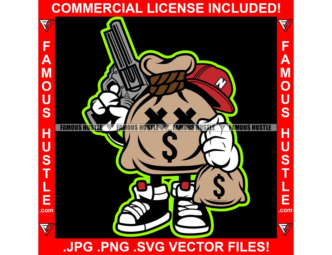 Gangster Money Bag Holding Gun Bag Mafia Boss Rich Cash Hip Hop Rap